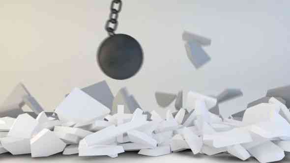 Image for aggressive game intro showing a wrecking ball breaking through a wall to reveal the logo.